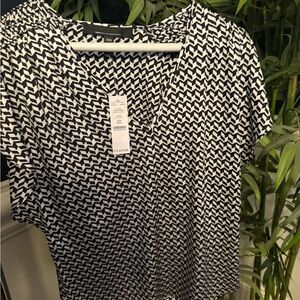 White House Black Market Black and White Patterned Blouse